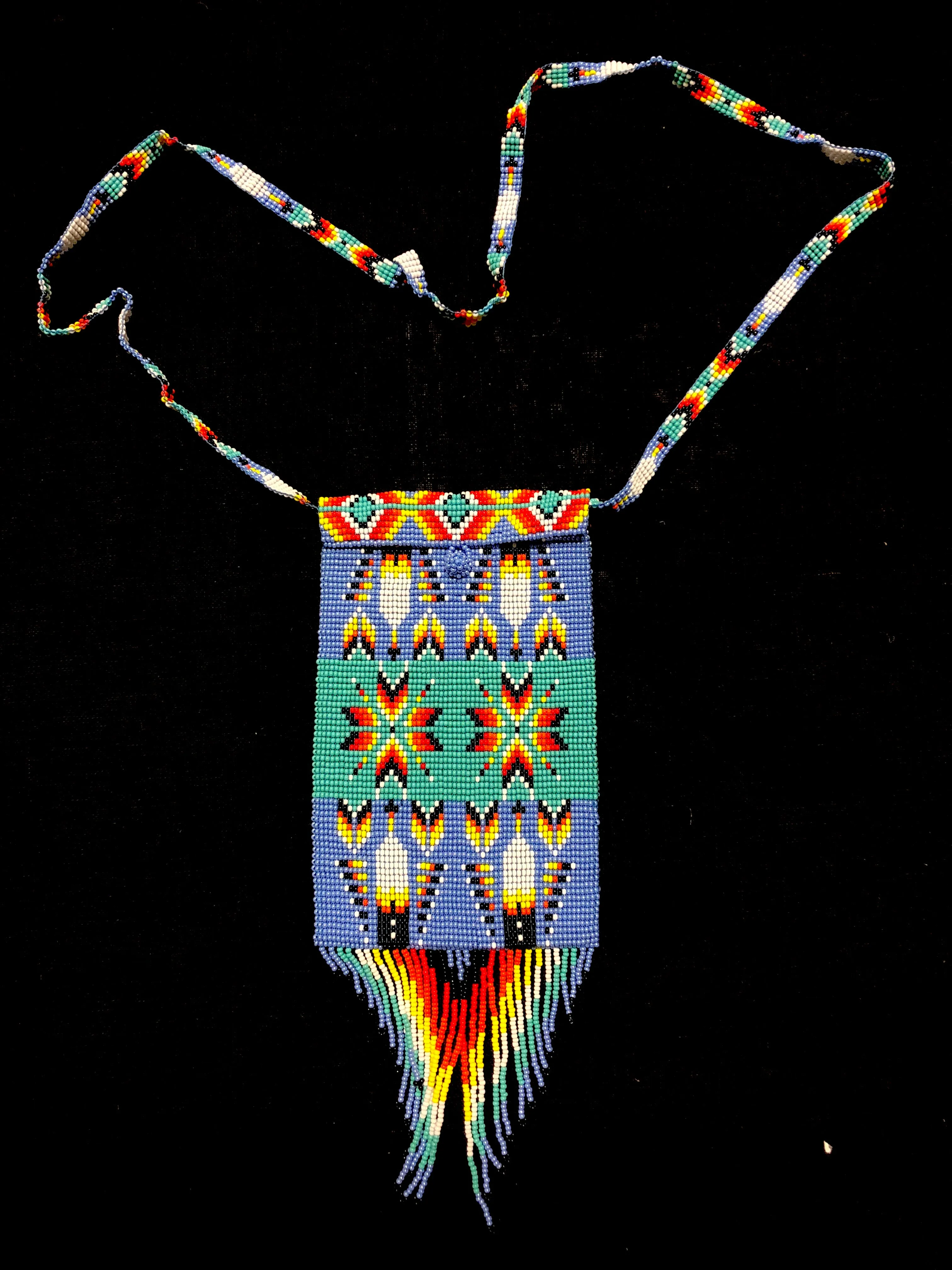 Guatemalan handcrafted glass bead shoulder bag for phone.