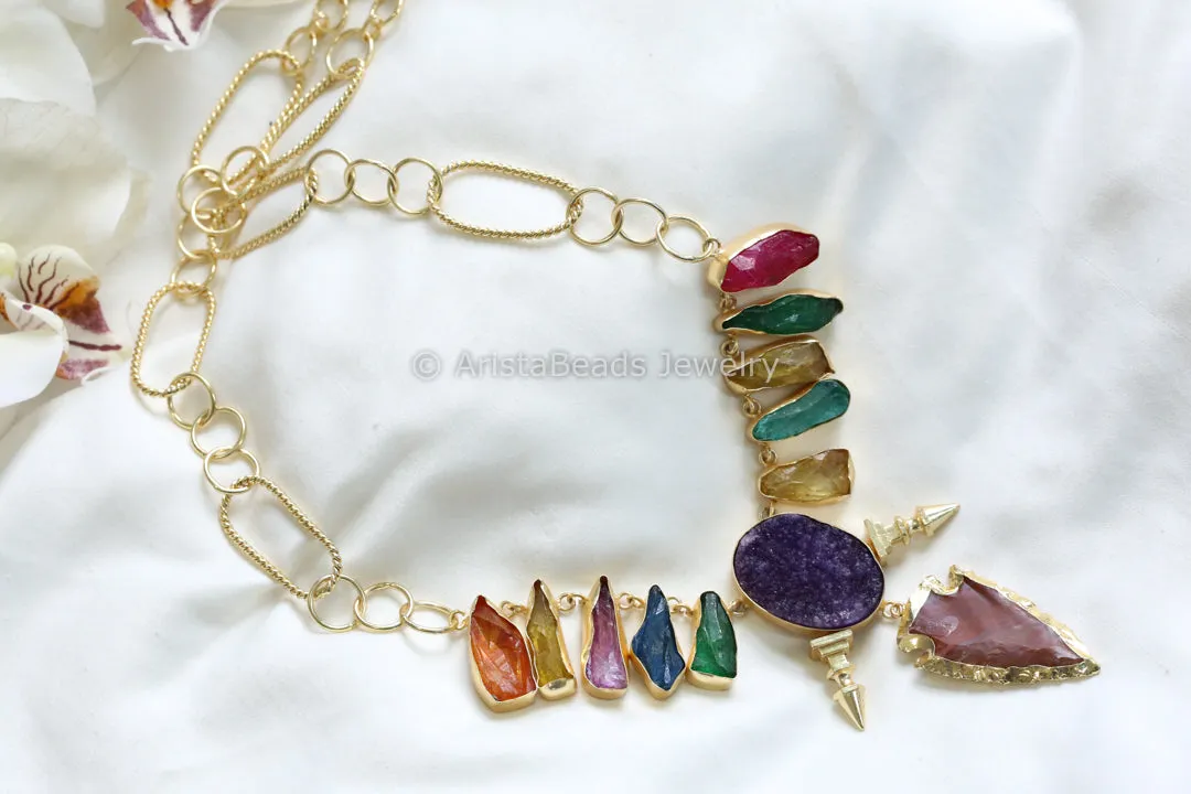 Handmade Rough Gemstones & Druzy Necklace