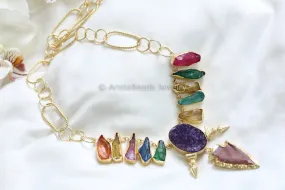 Handmade Rough Gemstones & Druzy Necklace