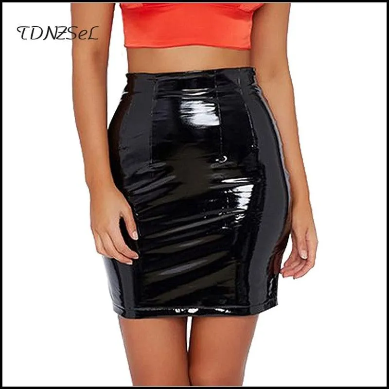 High Waist Slim PU Mini Skirt Side Split