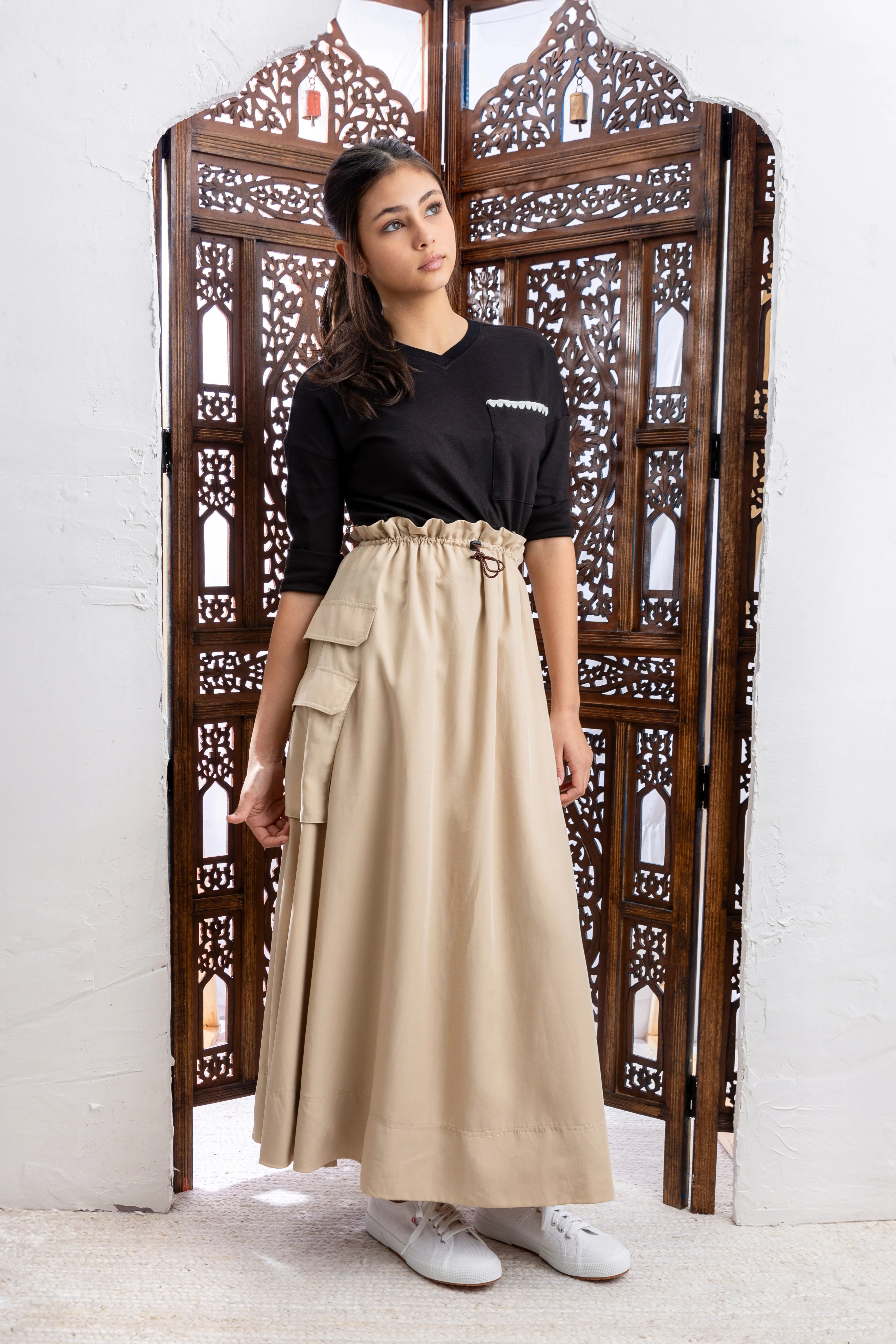 HSK143-TOGGLE SKIRT-Beige