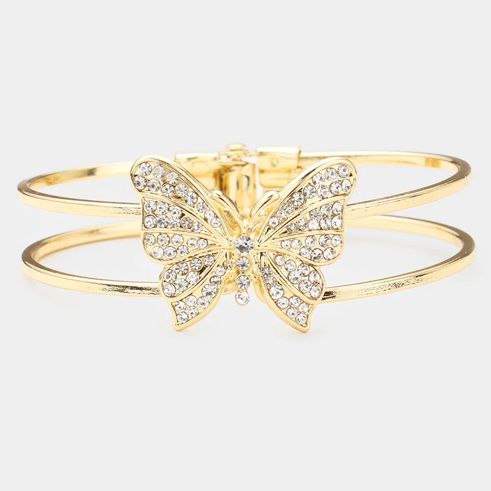 iLLASPARKZ Rhinestone Embellished Butterfly Accented Hinged Bracelet