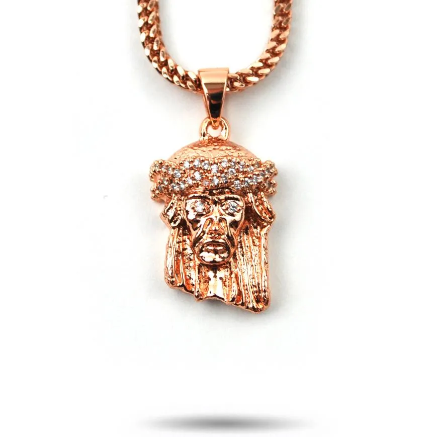 Jesus Piece Rose Gold Necklace Pendant & Franco Chain