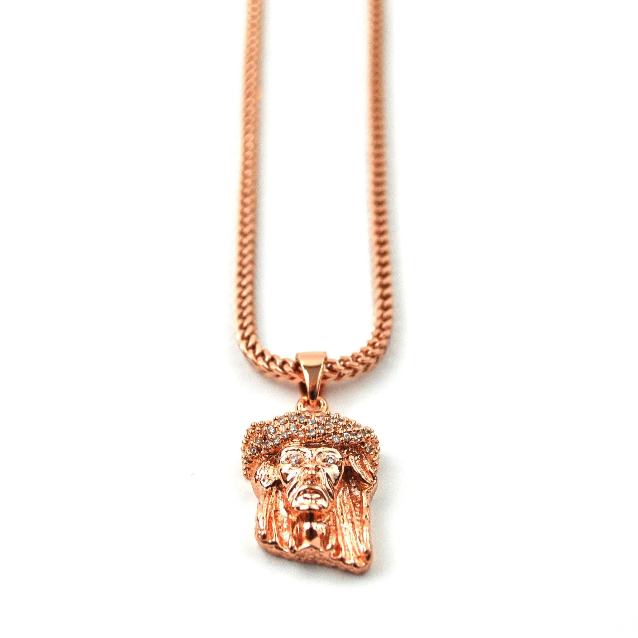 Jesus Piece Rose Gold Necklace Pendant & Franco Chain