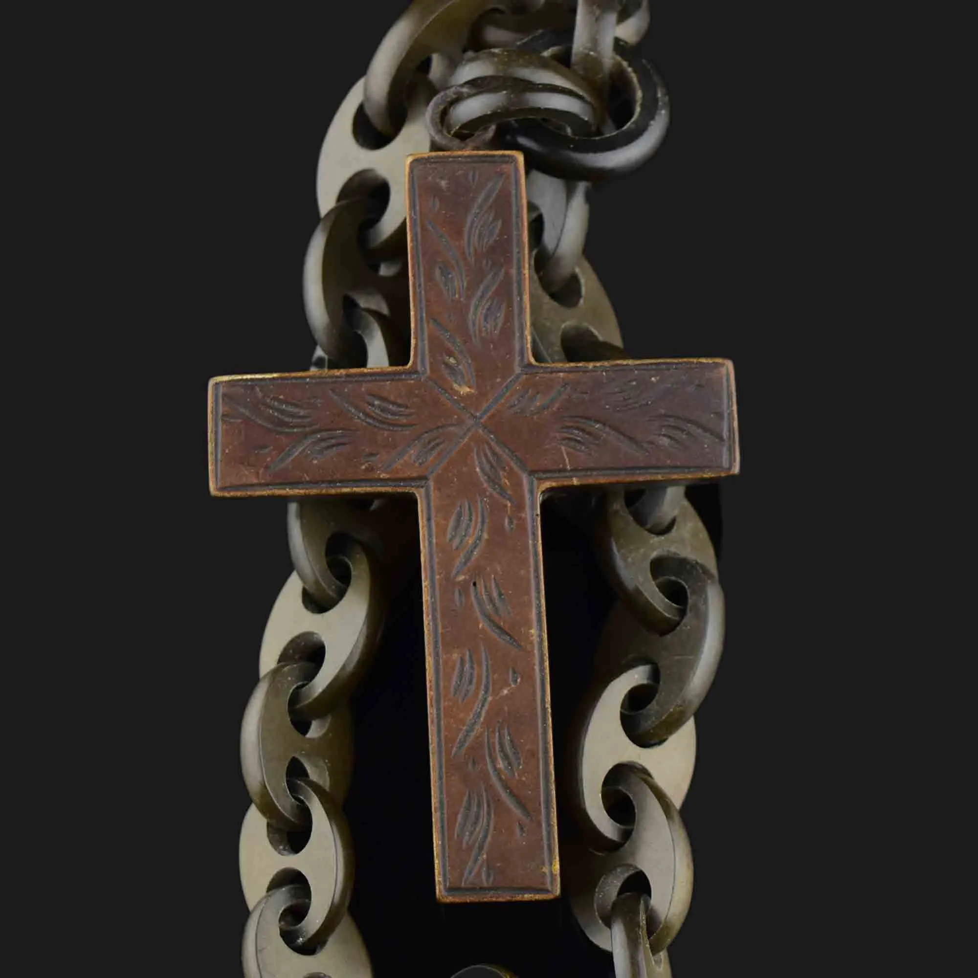 Large Victorian Gutta Percha Cross Pendant Necklace