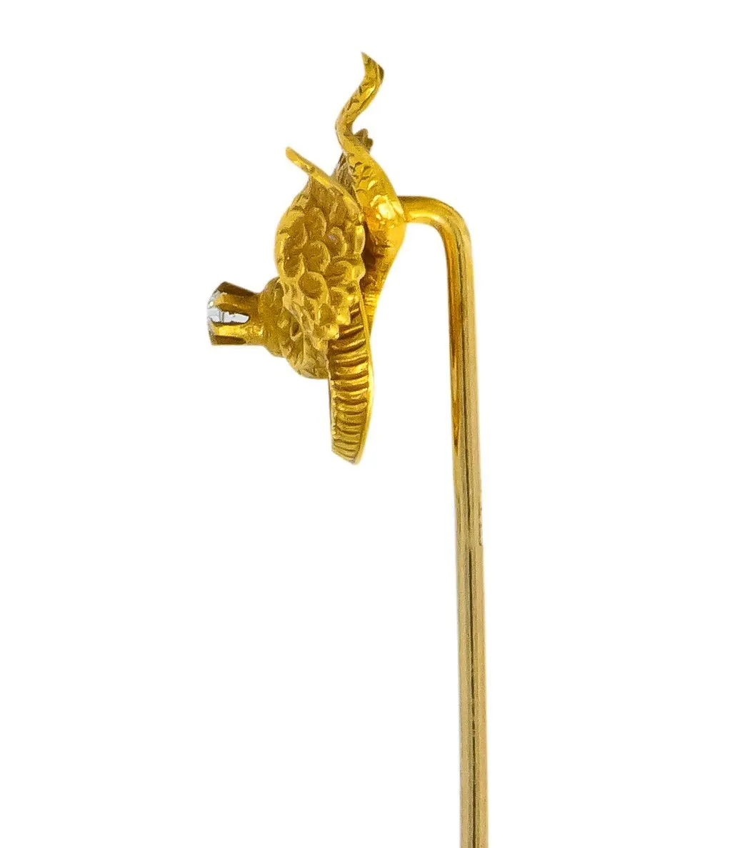 Late Victorian Diamond 14 Karat Gold Basilisk Stickpin