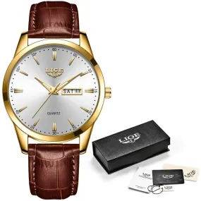 LIGE Watches Men Luxury Quartz Watch Men Leather Strap Waterproof