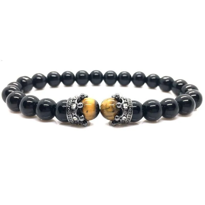 Luxury Fashion AAA LAVA Stone Bead CZ Crown Charm Bracelet for Men