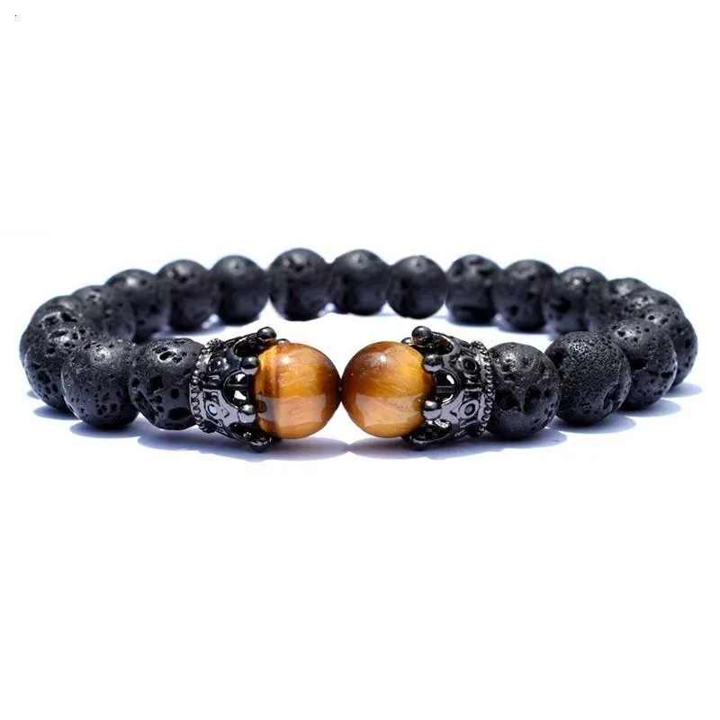 Luxury Fashion AAA LAVA Stone Bead CZ Crown Charm Bracelet for Men