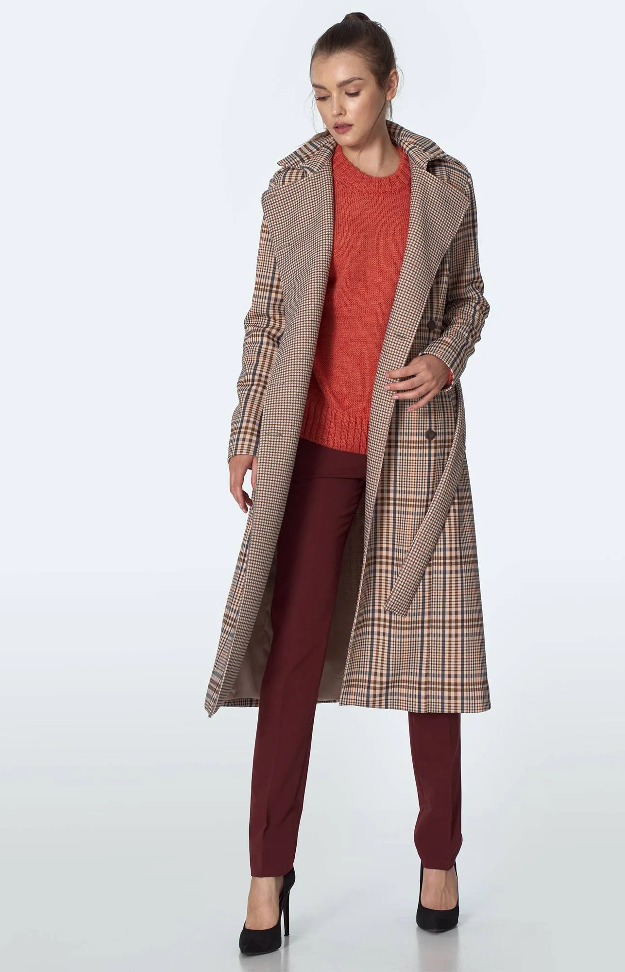 Manteau trench à carreaux