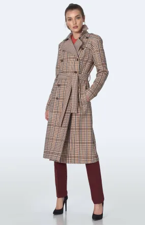 Manteau trench à carreaux