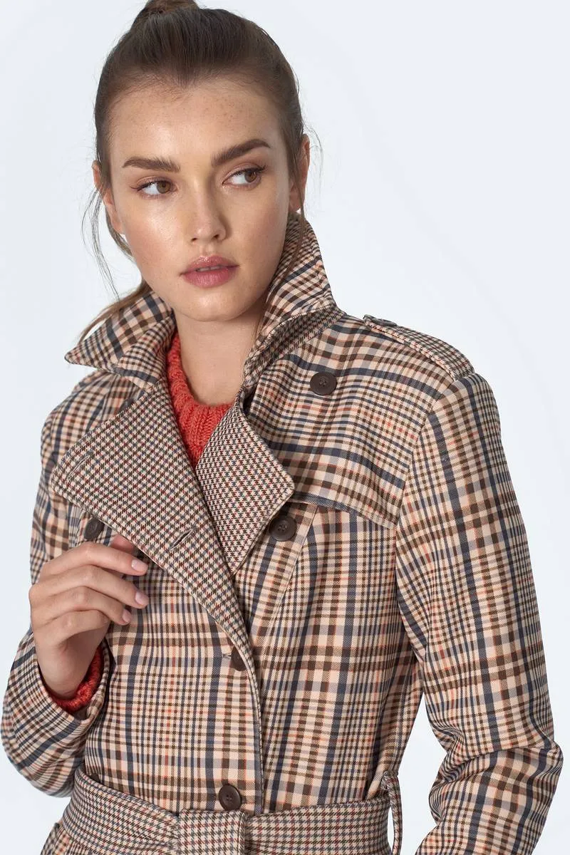 Manteau trench à carreaux