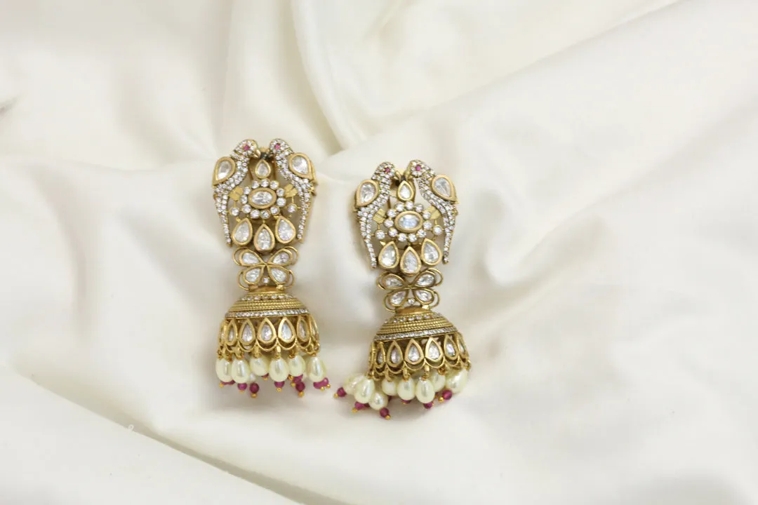 Mehndi Polish Victorian Kundan Jhumka - Red