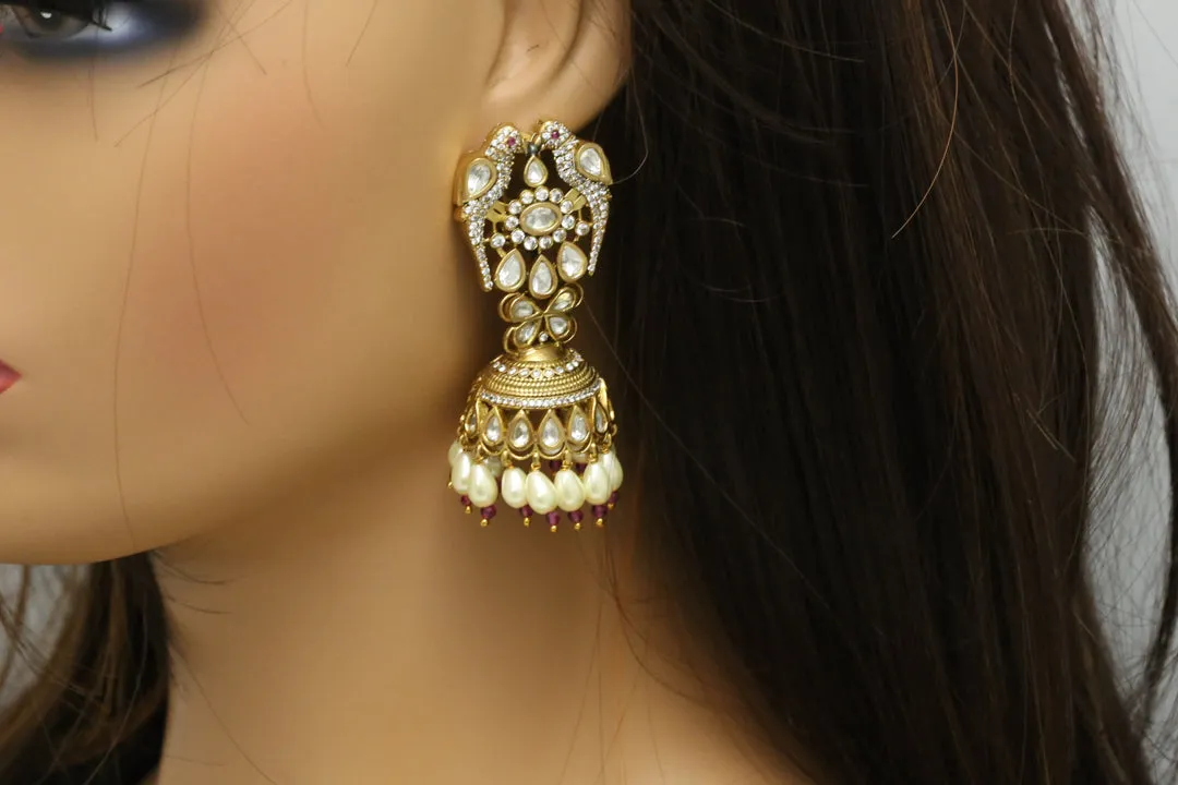 Mehndi Polish Victorian Kundan Jhumka - Red