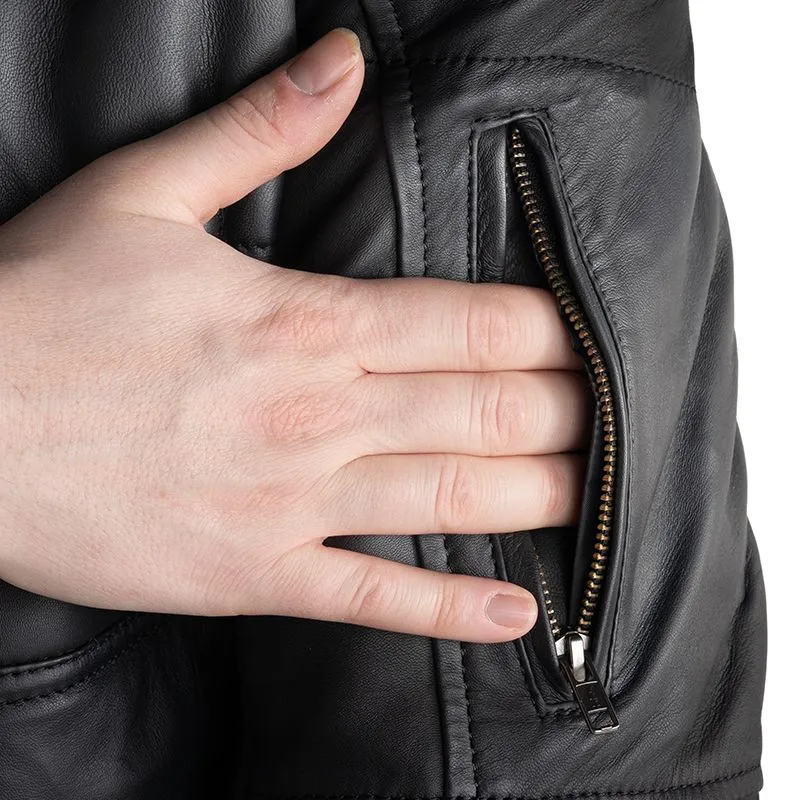 Men Black Biker leather Jacket in Puffer Style