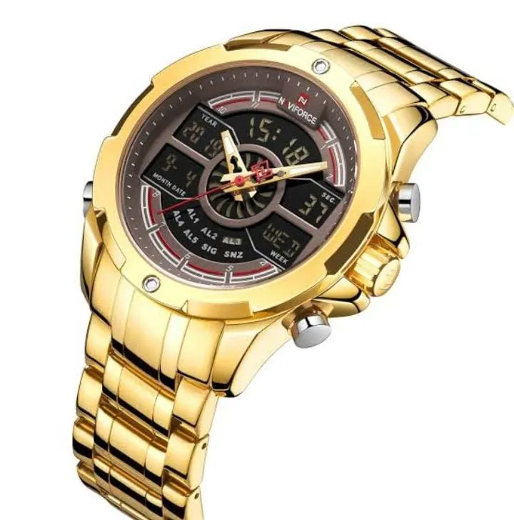 MEN METALLIC STRAP WATCH - GOLD