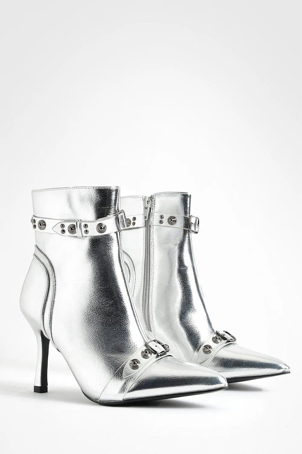 Metallic Studded Ankle Boots