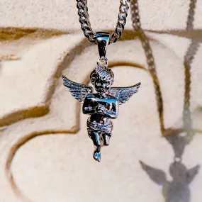 Micro Angel Piece Necklace Pendant & Franco Chain White Gold