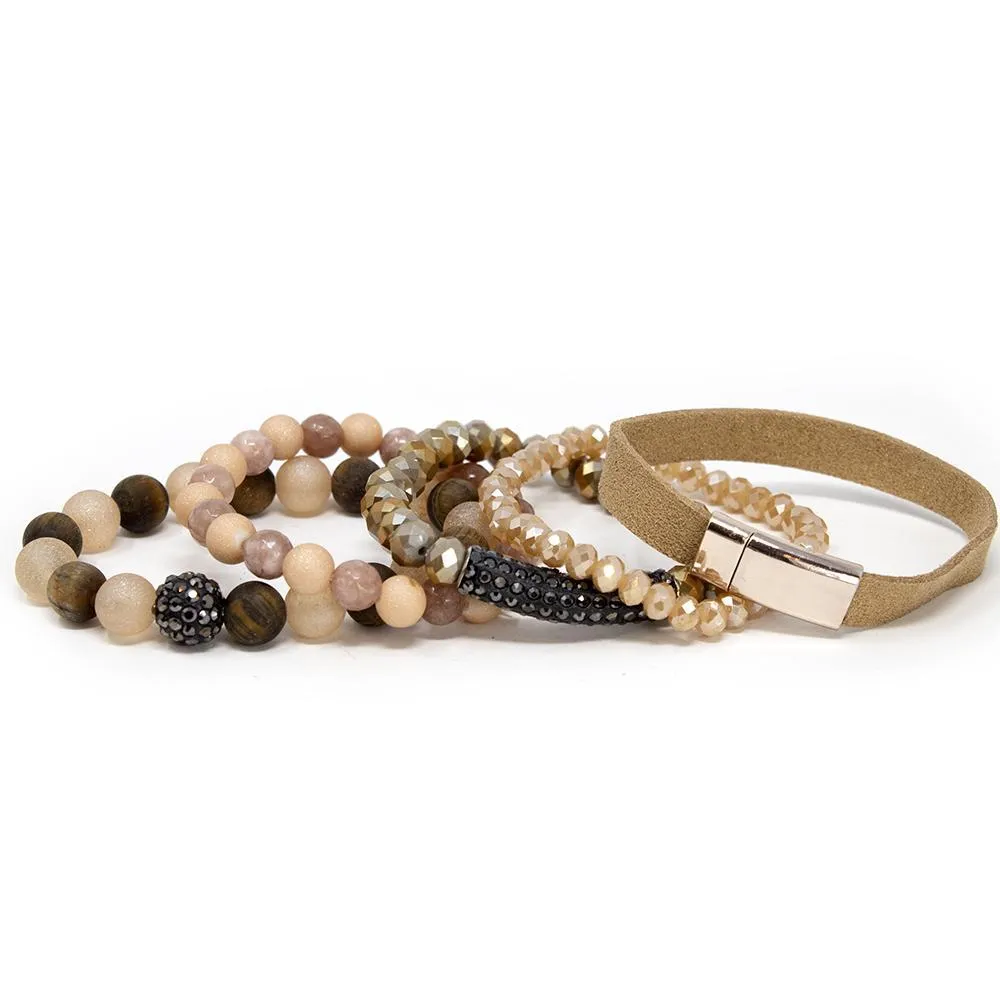 Multi Stretch Bracelets with Golden Suede