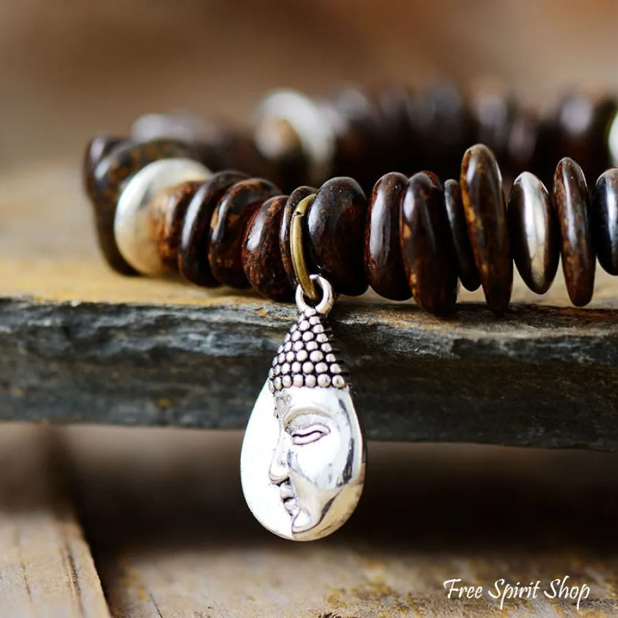 Natural Bronzite & Buddha Charm Bead Bracelet