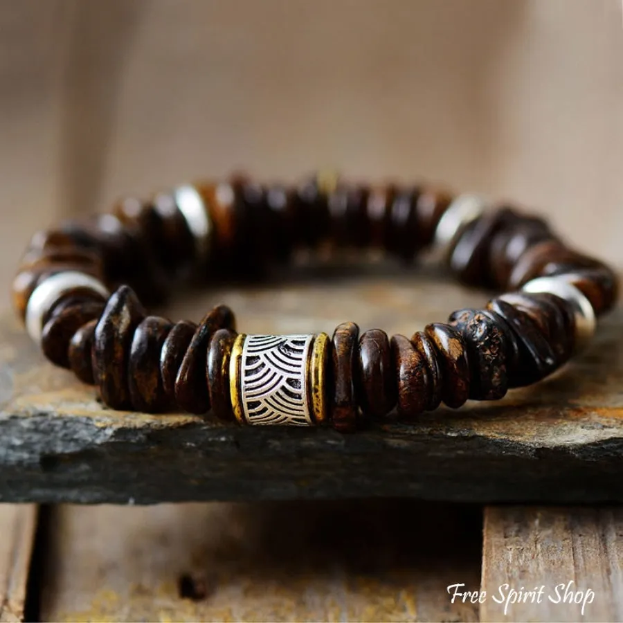 Natural Bronzite & Buddha Charm Bead Bracelet