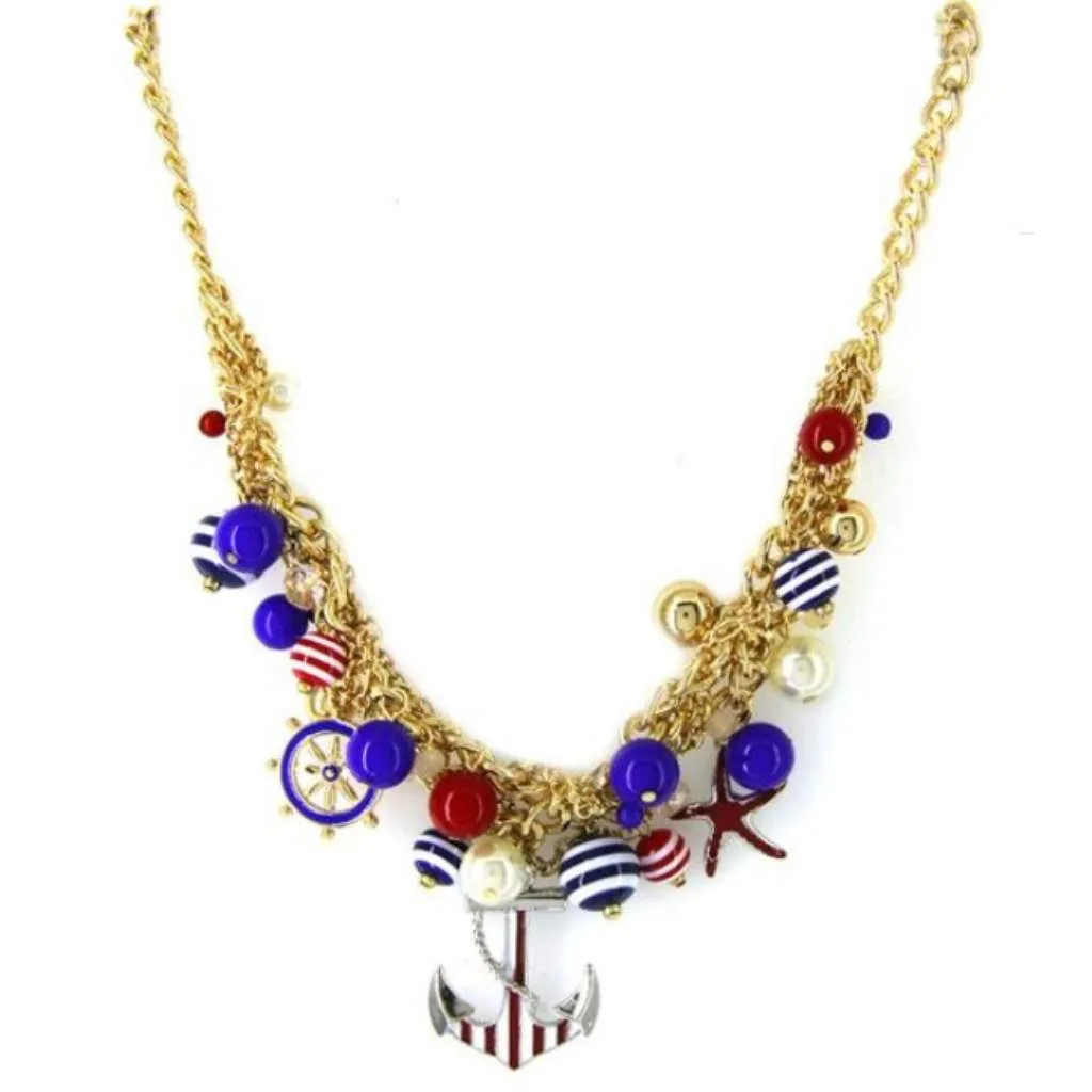 Nautical Red White and Blue Charm Necklace