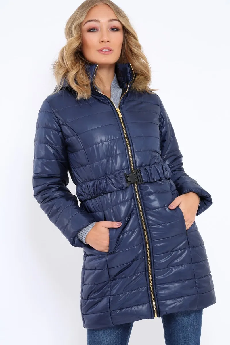 Navy Longline Puffer Jacket - Alexandra