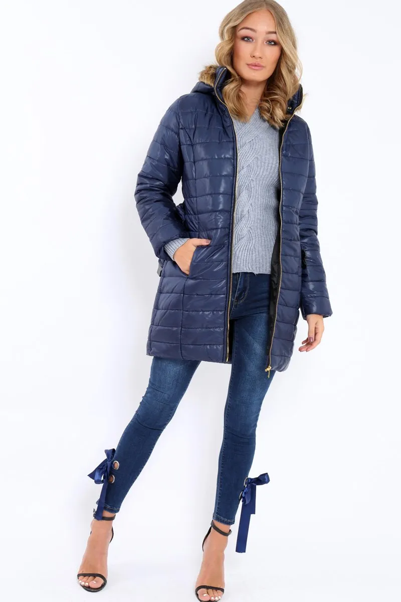 Navy Longline Puffer Jacket - Alexandra