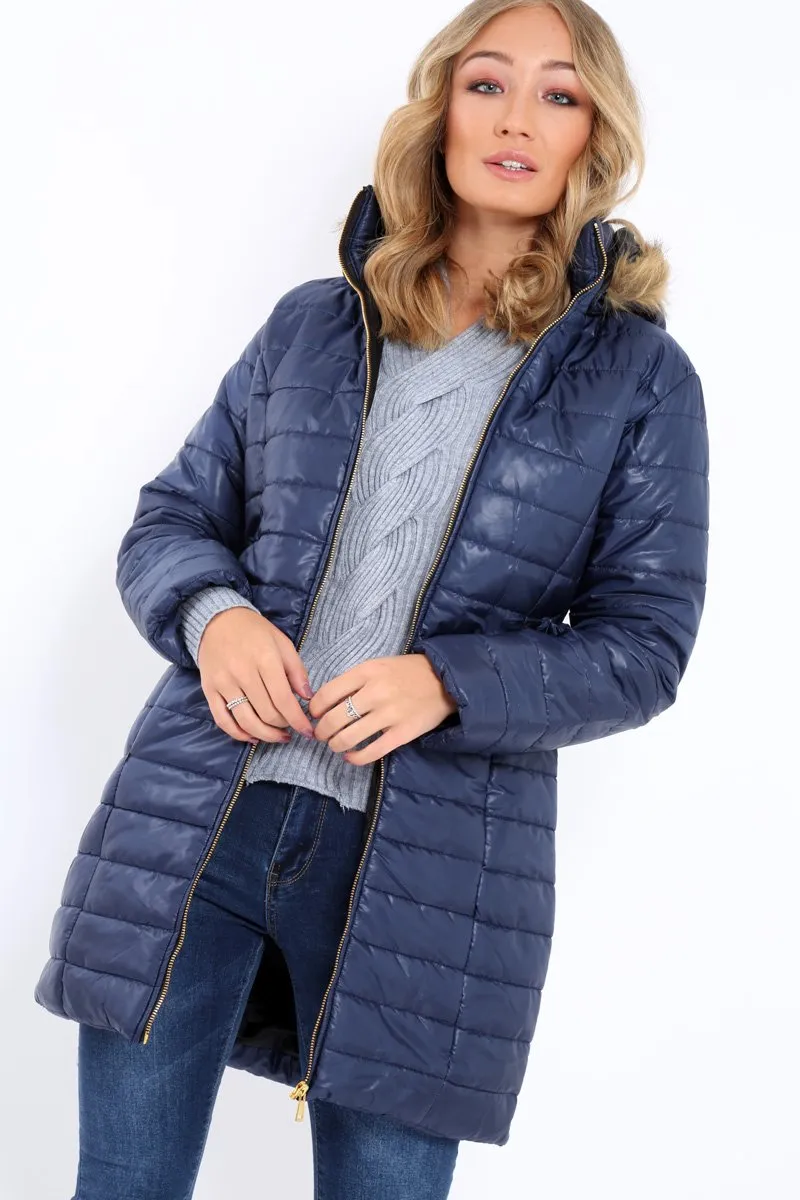 Navy Longline Puffer Jacket - Alexandra