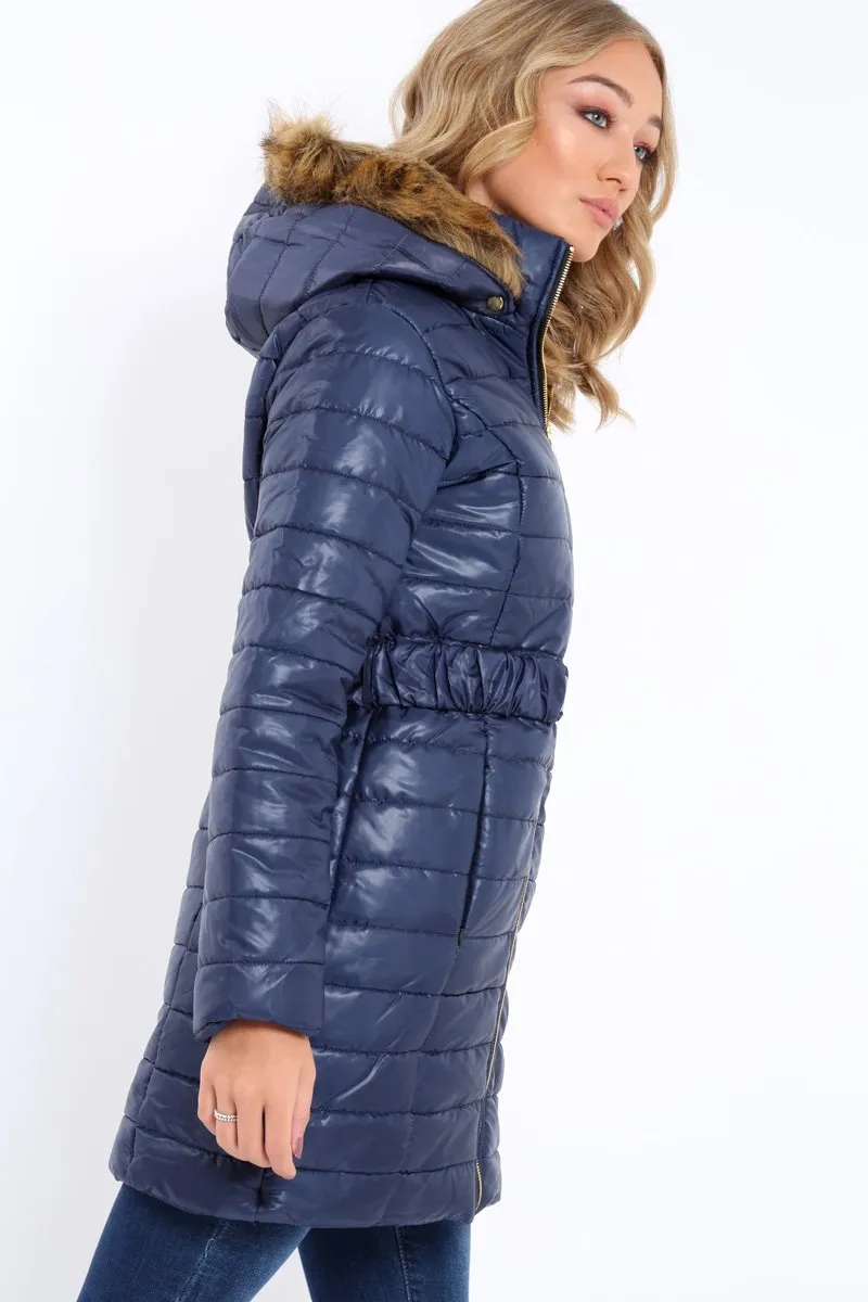 Navy Longline Puffer Jacket - Alexandra