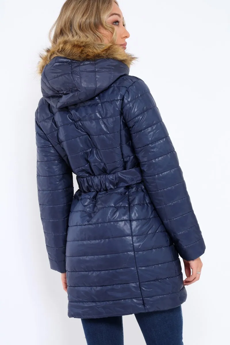 Navy Longline Puffer Jacket - Alexandra