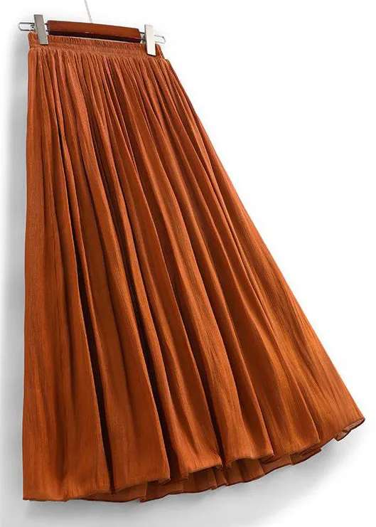 Orange Wrinkled Cotton Pleated Skirts High Waist AS1007