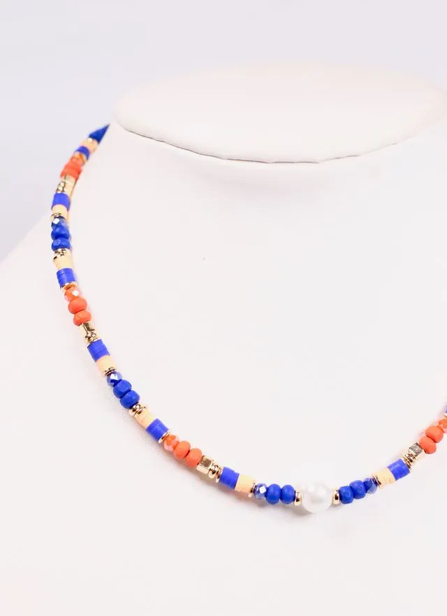 Oskar Beaded Necklace BLUE ORANGE