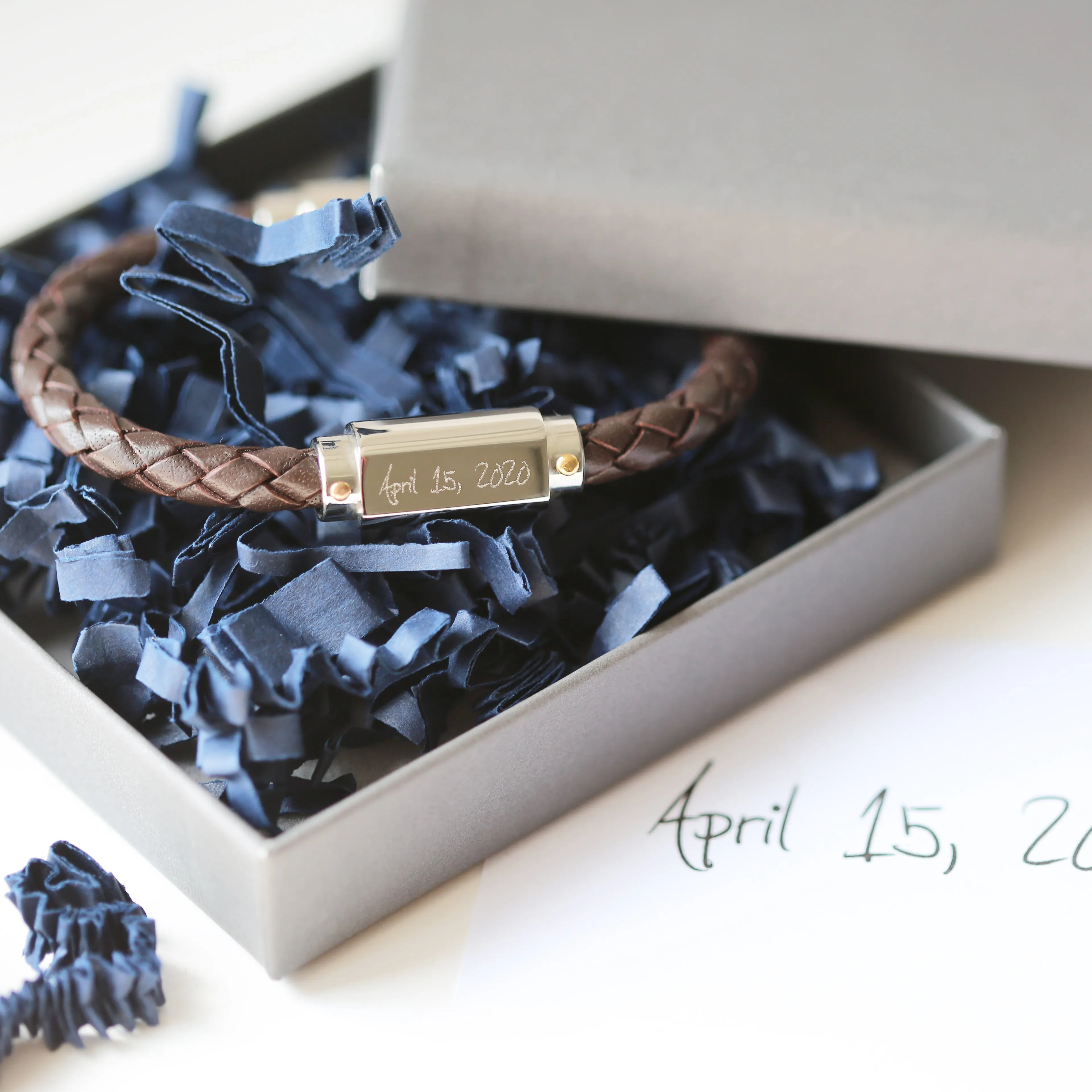 Personalised Handwriting Engraved Twisted Leather Bracelet