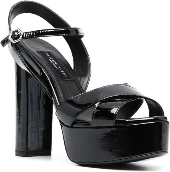 Philipp Plein patent-effect heeled sandals Black