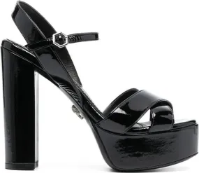 Philipp Plein patent-effect heeled sandals Black