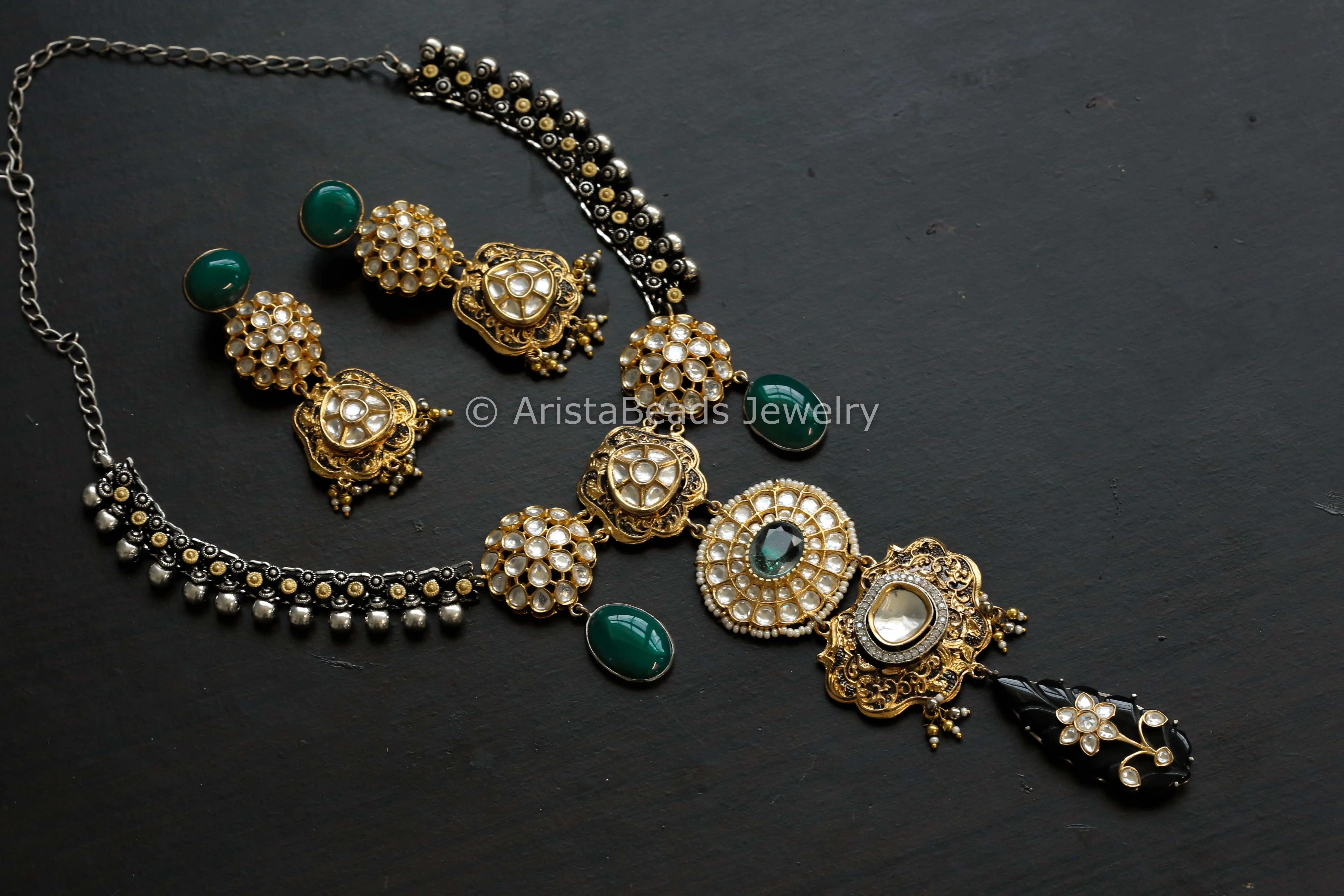 Polki Kundan Pota Stone Fusion Necklace Set