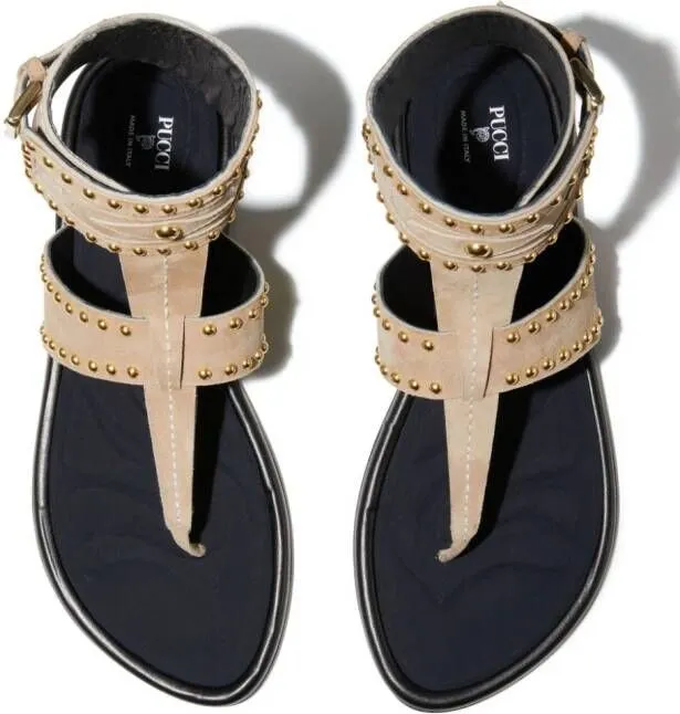 PUCCI Emilia stud-embellished flat sandals Brown