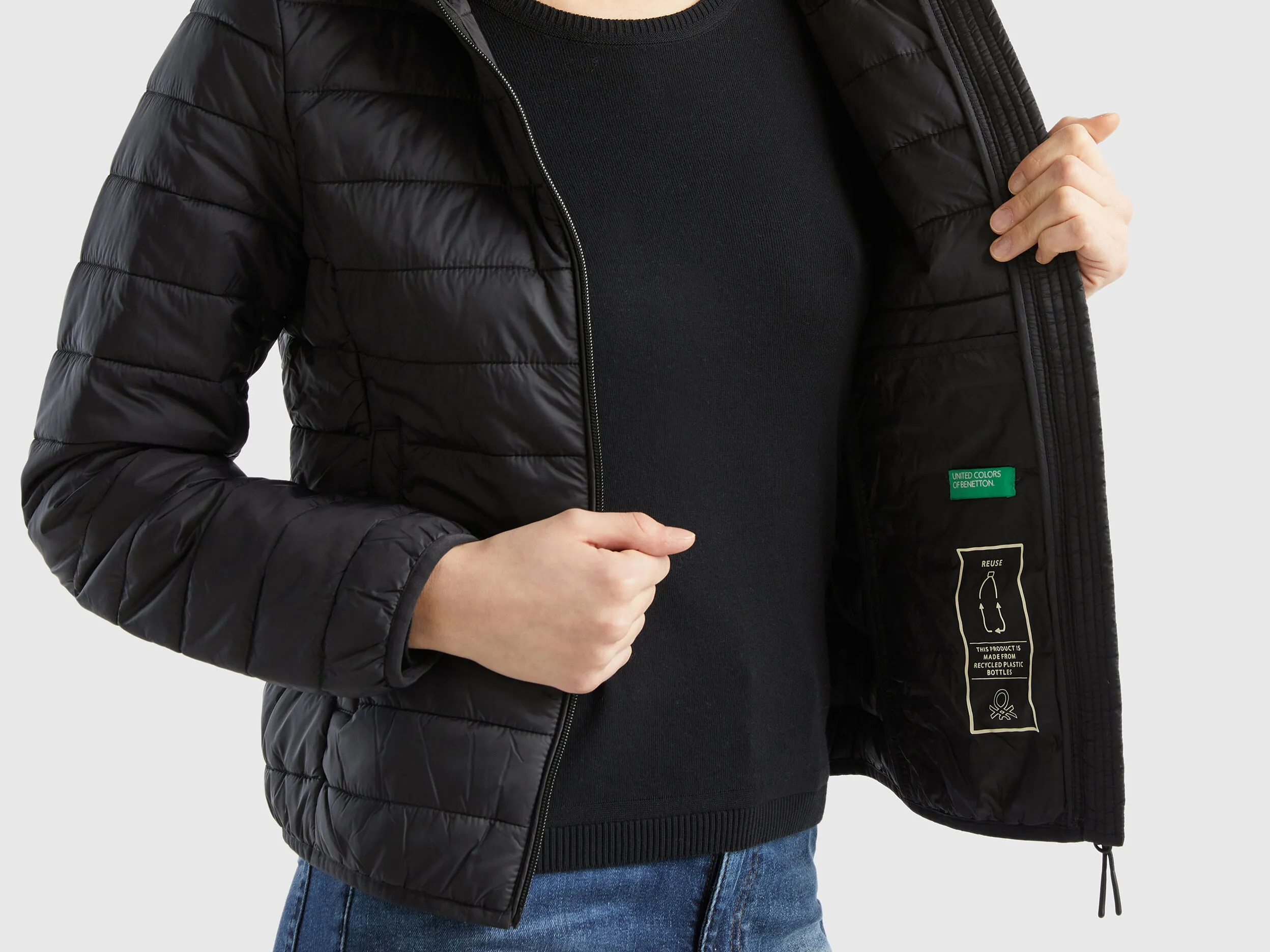 Puffer jacket with recycled wadding - Black | Benetton