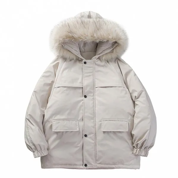 Puffer jacket with faux fur trim hood for men