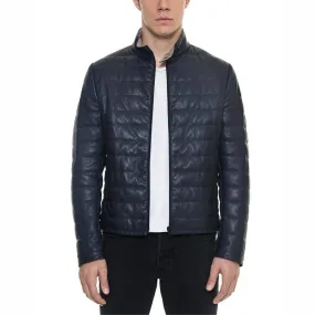 Quilted Leather Jacket Dark Blue