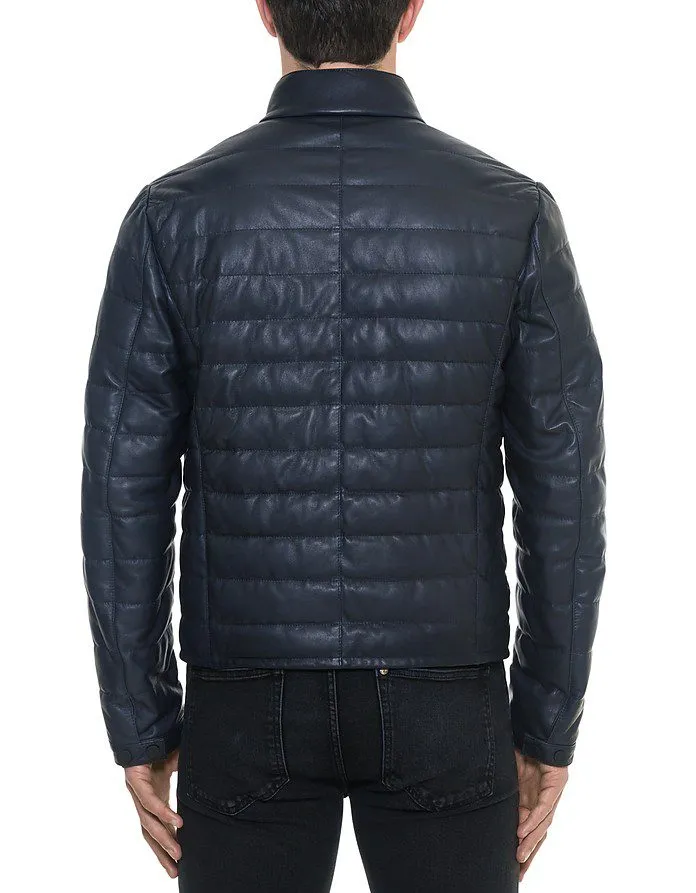 Quilted Leather Jacket Dark Blue