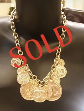 Rare Chanel 09A 2009 Fall 13 CC Logos Gold Coin Discs Medallion Chain Necklace