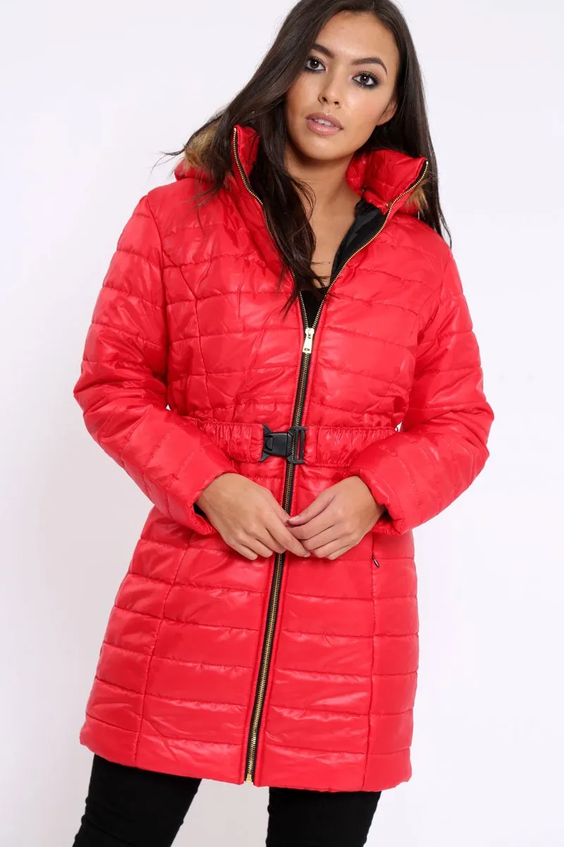 Red Longline Puffer Jacket - Alexandra