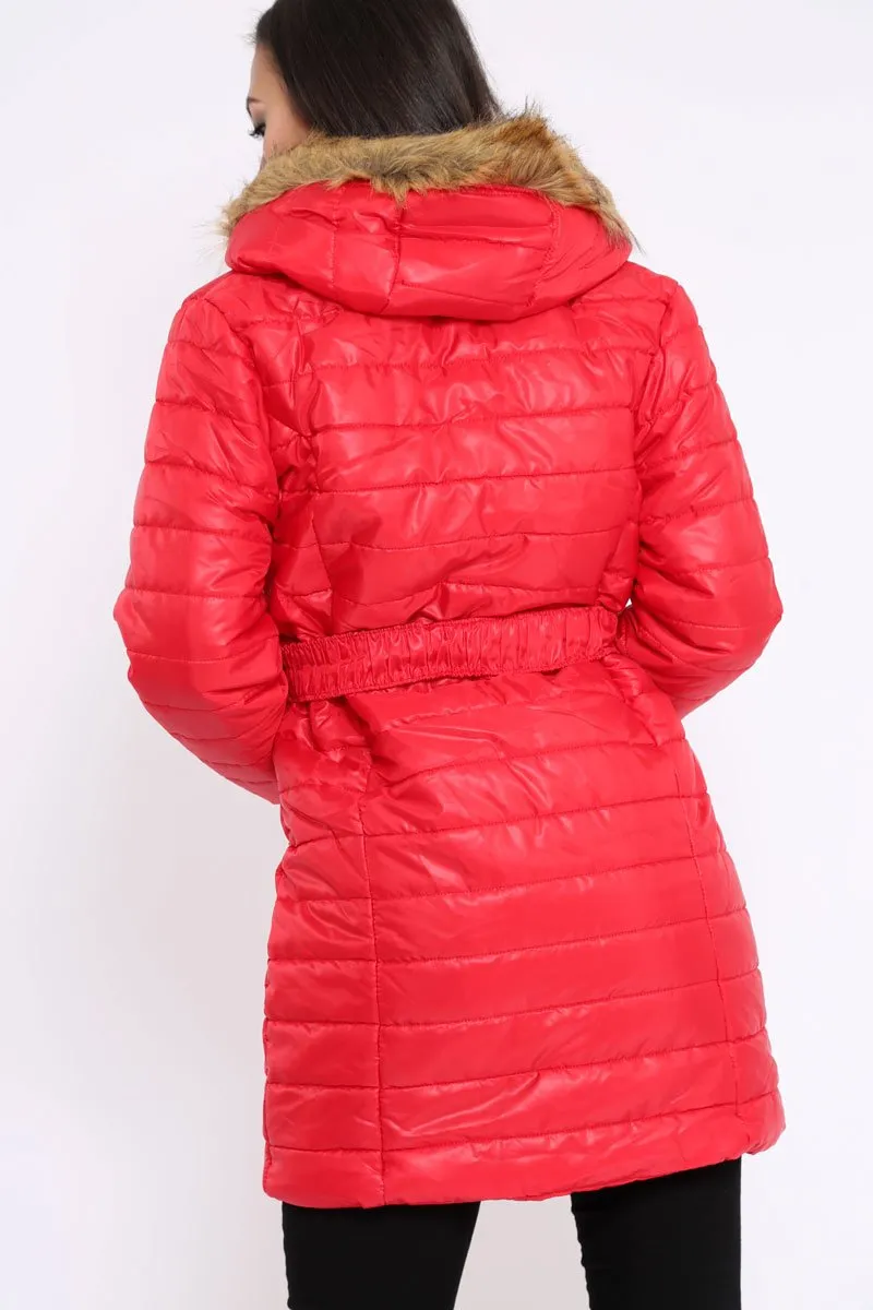 Red Longline Puffer Jacket - Alexandra