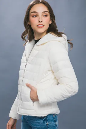 Reversible Faux Sherpa Puffer Jacket