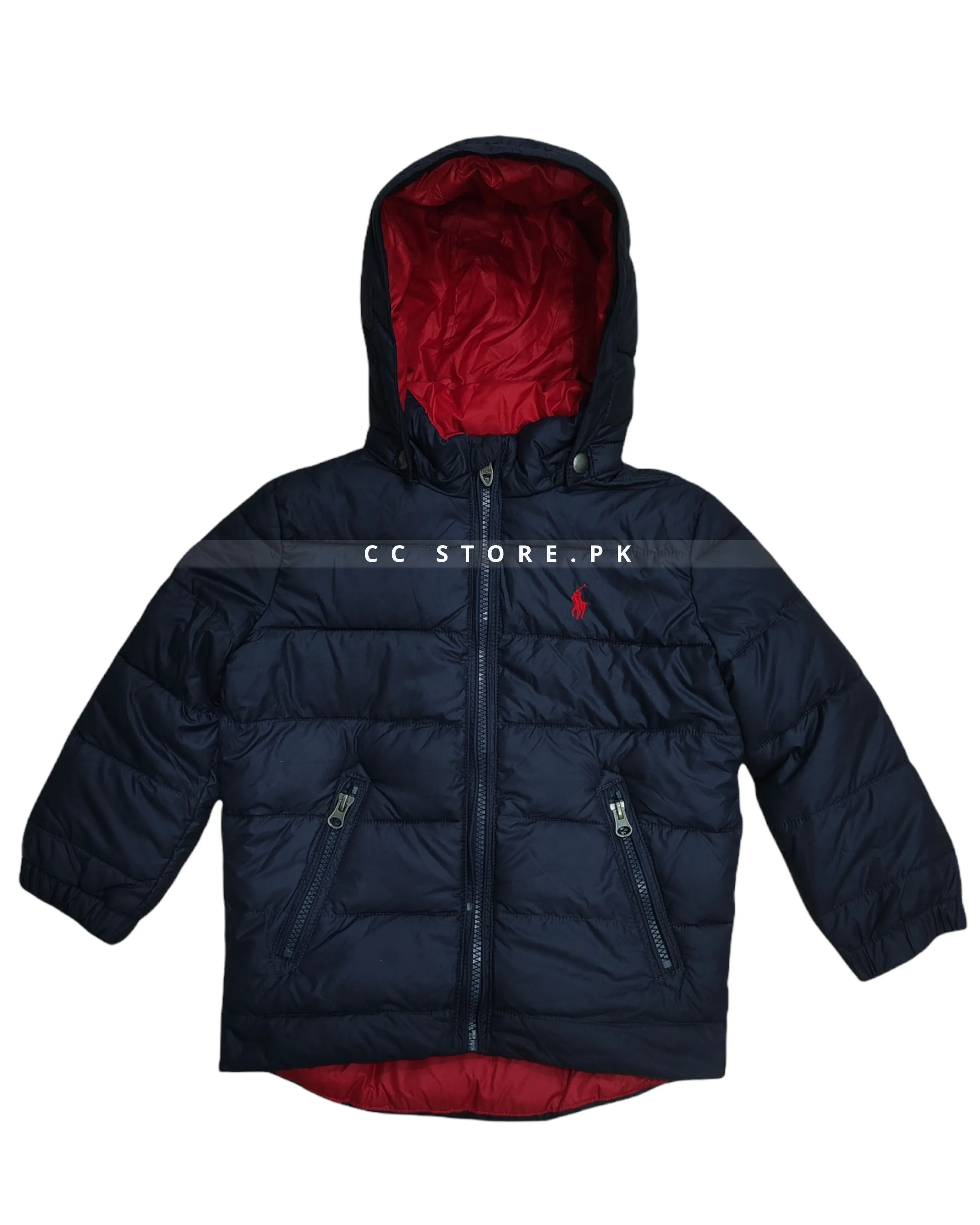 RL Kids Navy Blue Puffer Jacket with Removable Hood