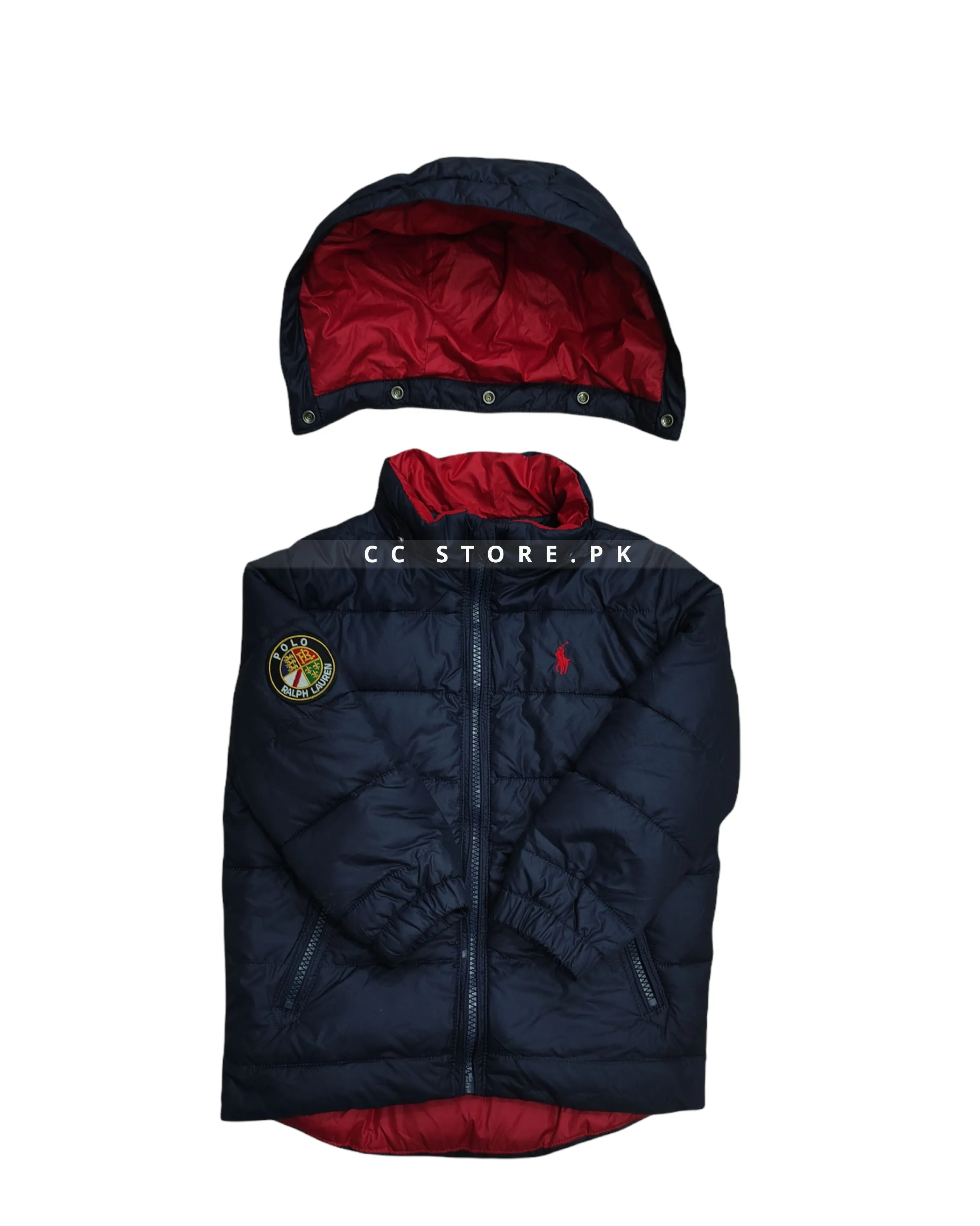 RL Kids Navy Blue Puffer Jacket with Removable Hood