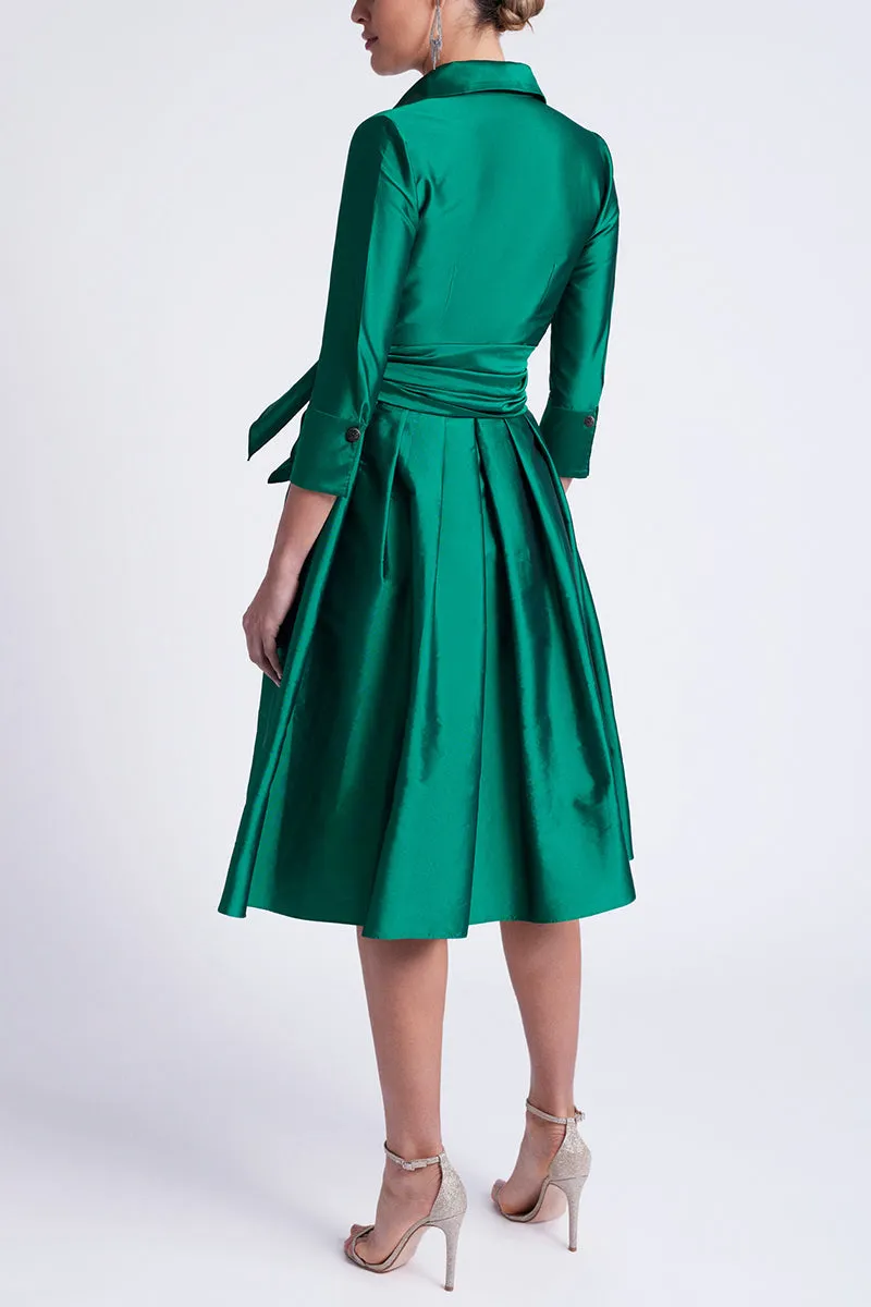 Satin A-Line Empire Belt 3/4 Sleeves With Pockets Cocktail Dress QM3372