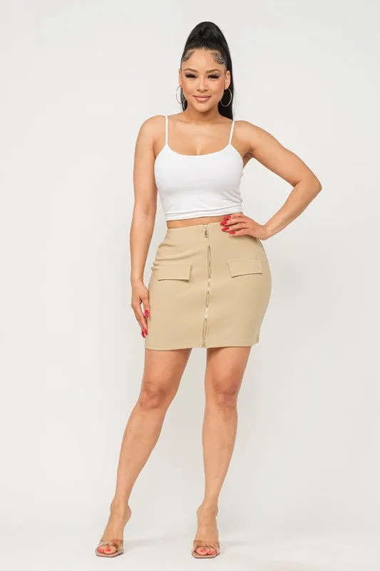 Scuba Full Zip Up Faux Pocket Skirts